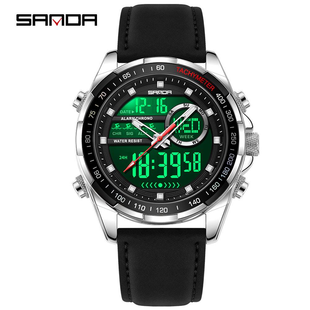 Sanda 6318 Men's Multi-Function Outdoor Sports Watch with Three-City Time, Countdown, and Waterproof Features