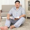 Mei Ji Yun Men's Cotton Lapel Pajama Set - Short Sleeve, Long Pants, Plus Size