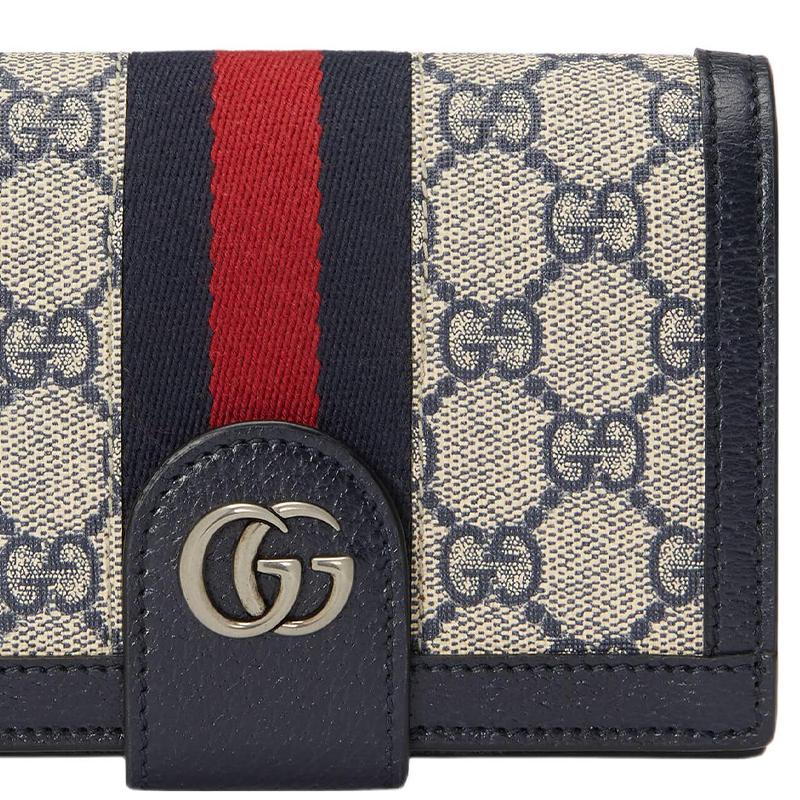 Gucci Ophidia Double G Logo Snap Closure Canvas And Leather Trim Passport Holder Men Accessories Beige Blue 732755-96IWN-4076