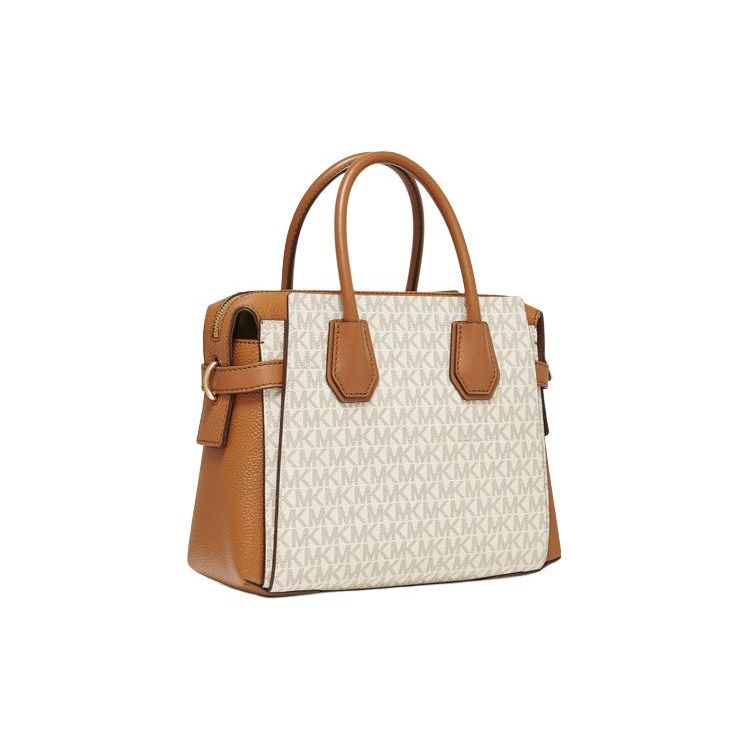 Michael Kors Mercer Classic Monogram Metal Logo Commuter Leather And Synthetic Leather Shoulder Bag Women Handbags 35F2GM9S1B-150