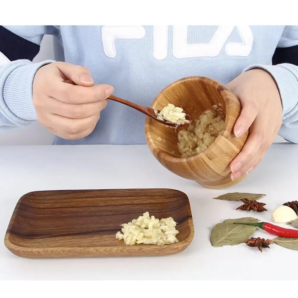 Bamboo Garlic Crusher Artifact Home Garlic Paste Grinder Garlic Crusher Garlic Presser Mortar Garlic Mortar Crusher