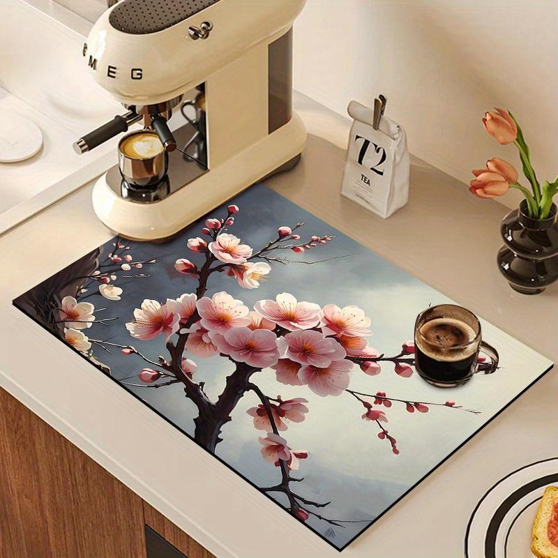 1Pcs Rubber Drying Mat With Flower Pattern  For Coffee Shop Restaurant Kitchen Carpet Tableware Durable Diatom Mud Table Mat Pet Mat Coffeeware