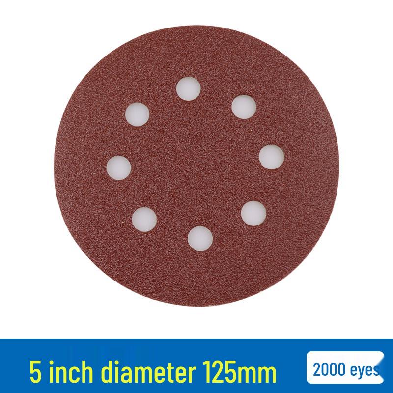 Red Sand Flocking 5-Inch Self-Adhesive Sandpaper Disc, 6 or 8 Holes, for Dry Grinding and Polishing