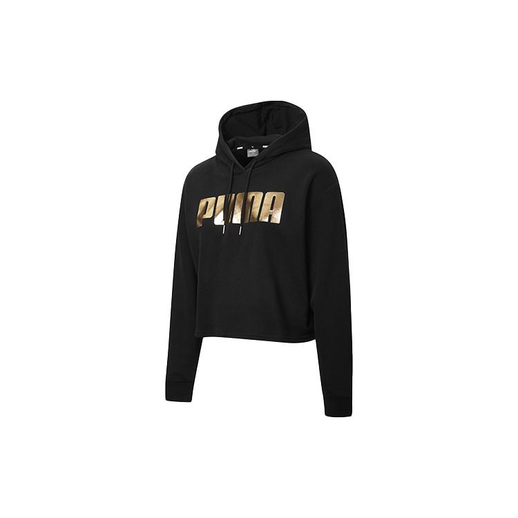 (WMNS) PUMA Metallic Logo Hoodie Black Gold Women s 586356-01 L