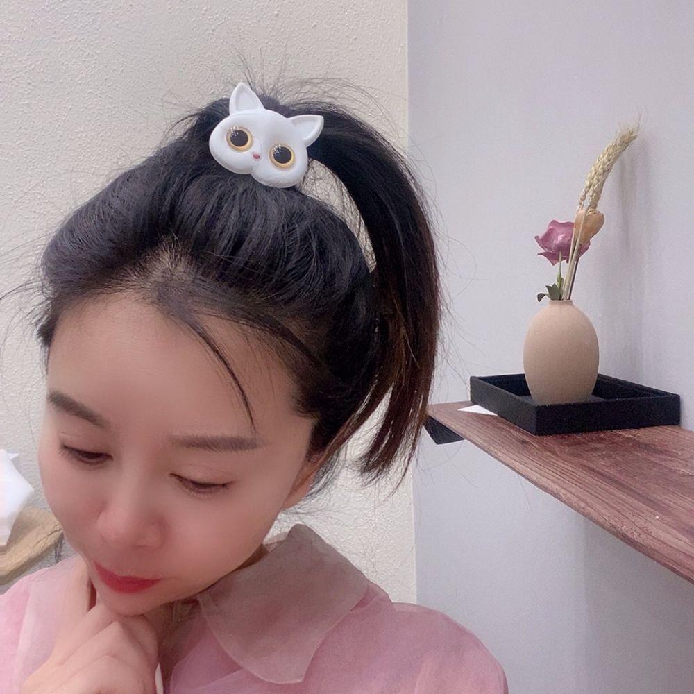 Simple Cloth Women Acrylic Korean Kitten Headwear Scrunchies Cartoon Hair Rope Female Hair Ties