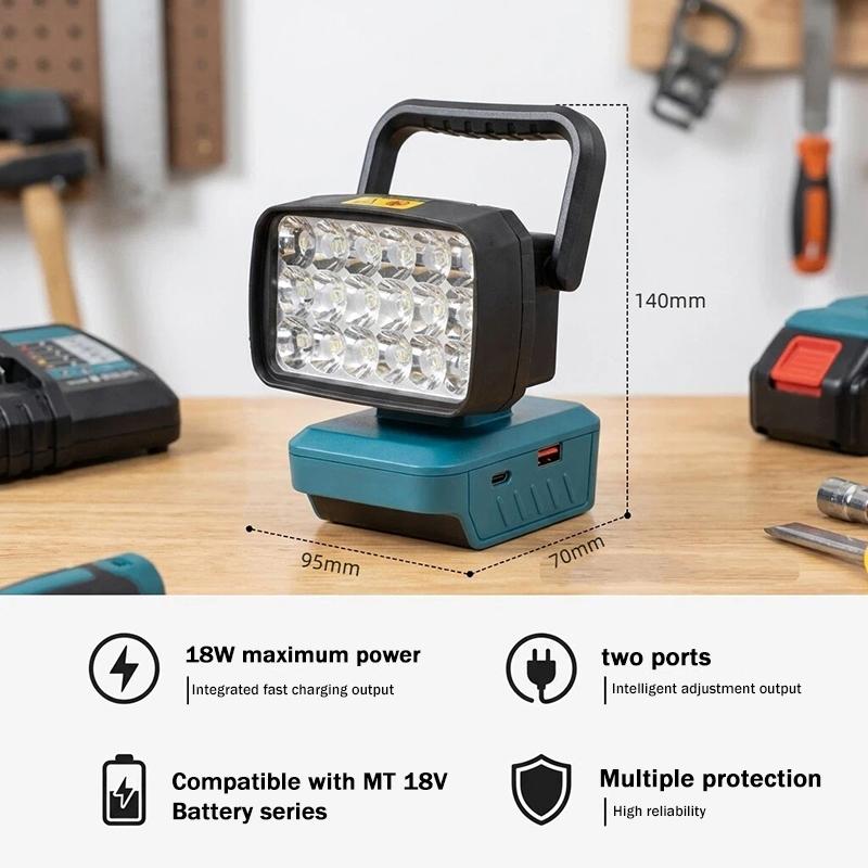 1Pcs Spotlights Camping Lamp 18V Lithium Battery Case Bl1830 Led Working Lights Flashlight Torch For Bl1860 Li-Ion Cell Pack