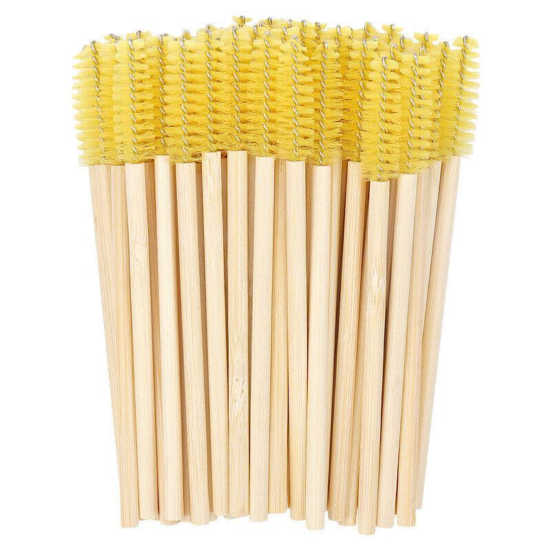 Factory Eco Bamboo Wood Handle Eyelash Brush Applicators Beauty Makeup Spoolies Nylon Hair Cosmetic Makeup Lash Wands