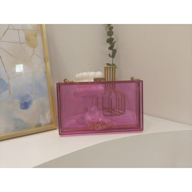 Popular acrylic women's bag small square bag summer candy color transparent box bag dinner bag manufacturer chain bag