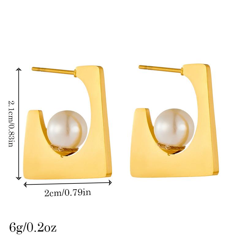 Gold Square Pearl Jewelry Set Herringbone Necklace and Earrings Set for Women Elegant Daily Jewelry