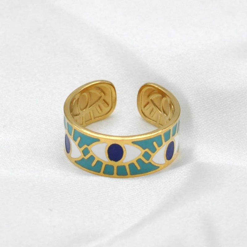 

FYSARA Vintage Evil Eye Stainless Steel Necklace Enamel Stackable Jewerly Set for Women Multi-Colors Rings Gold Plated Earrings 9