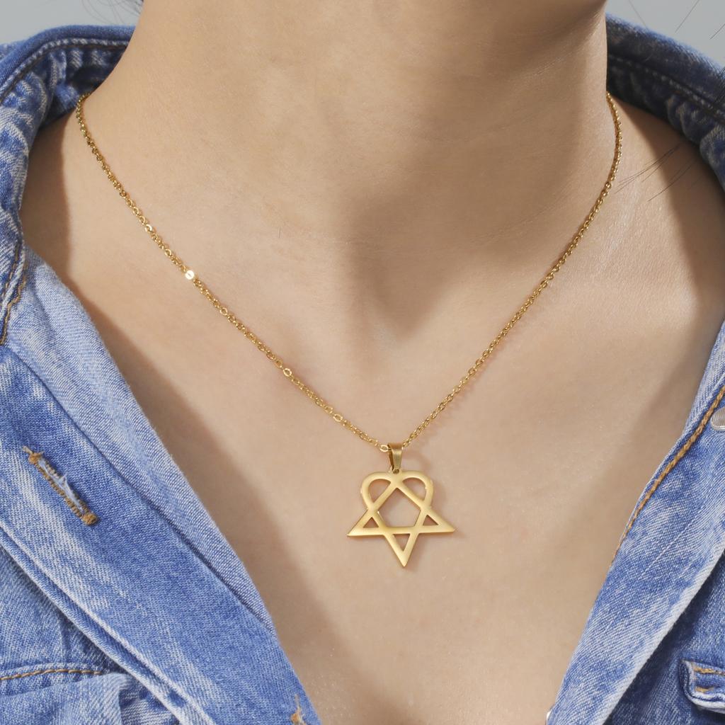 Unift Heartagram Pentacle Pentagram Necklaces for Women Stainless Steel Jewelry Fashion Geometric Pendant Neck Chain Accessories