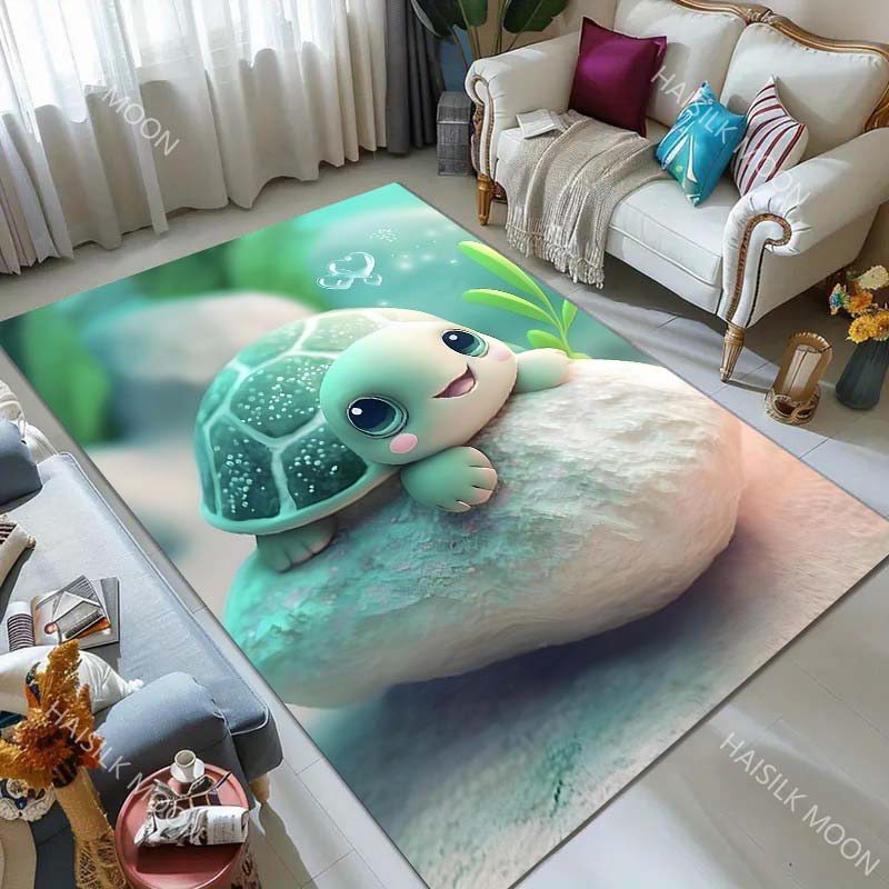 1PC Cute Little Turtle Print Carpet for Living Room Bedroom Bedside Floor Mat Sofa Table Area Rugs Home Decor Luxury Gift