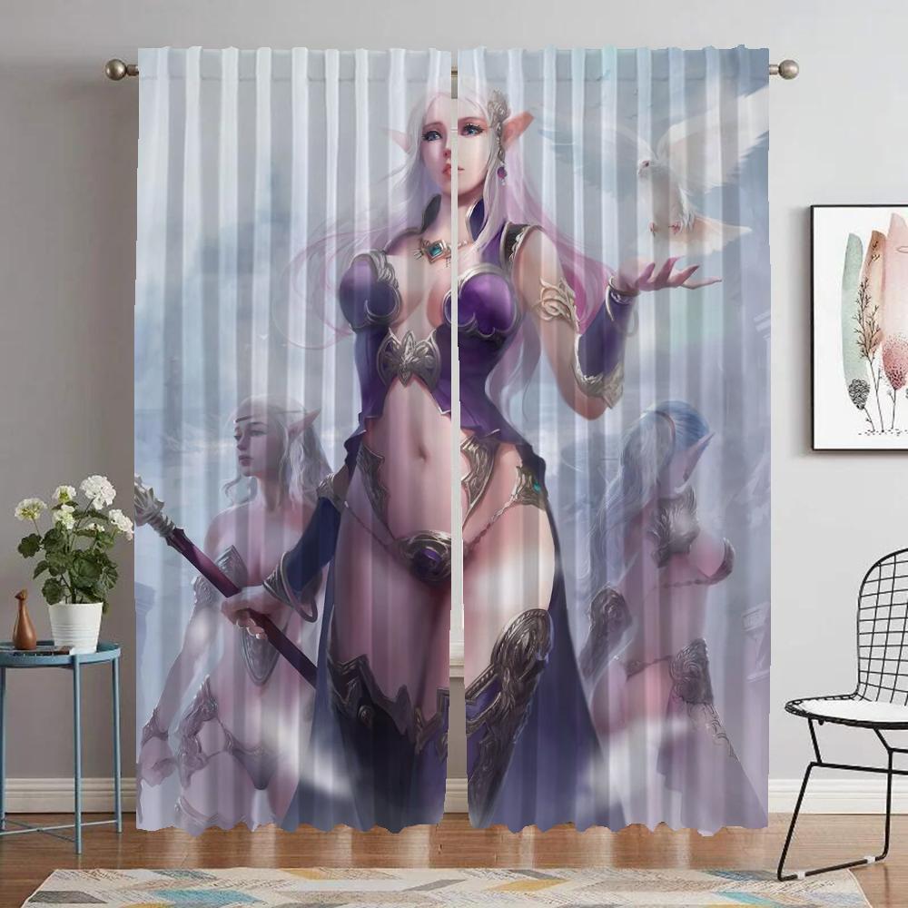Curtains for Living Room Curtain for Room 2 Panel Female Elf Home Interior Curtains Shades Halloween Decoration Partition Camera