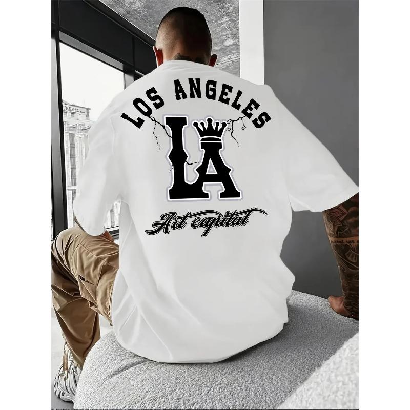 Men's Summer 100% Cotton Fashionable Casual Loose Sports DREAM Letter Printed Round Neck Short Sleeved T-shirt Top