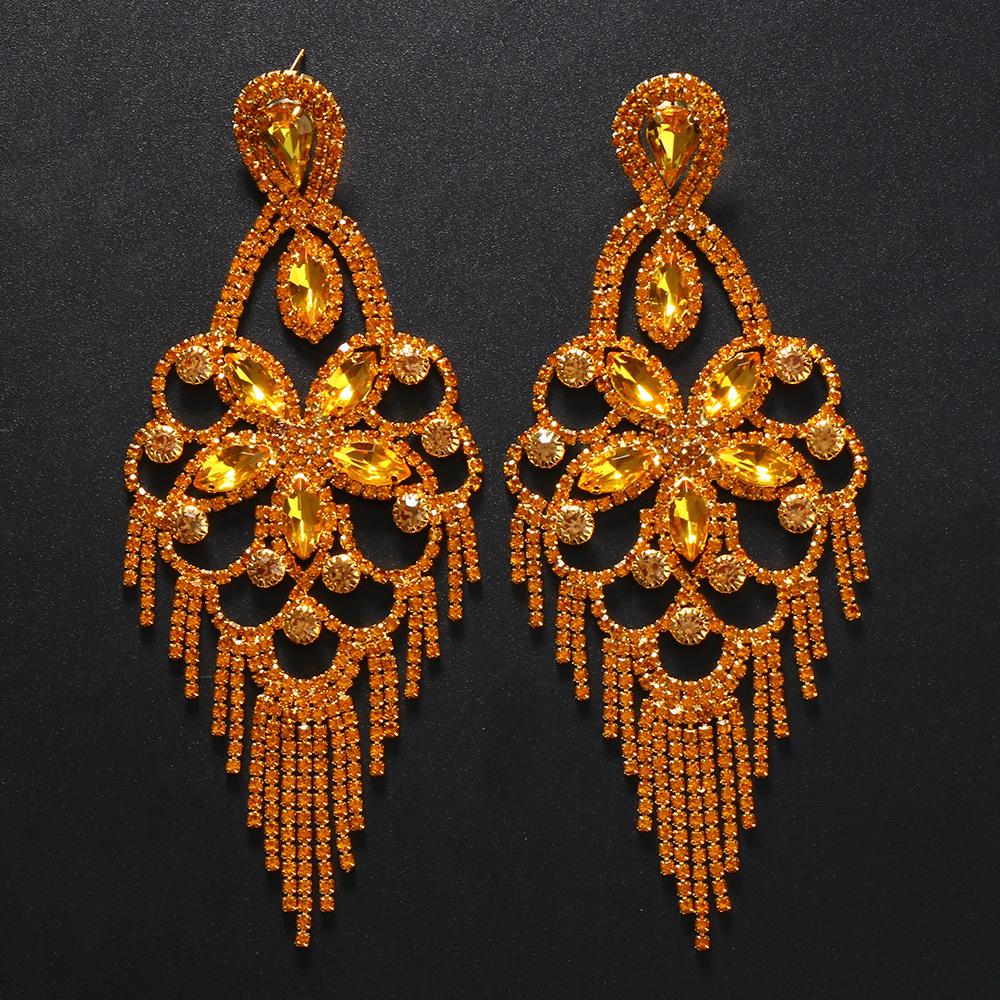 Water Drop Earrings, Exaggerated Fashion Diamond Pattern Fringed Earrings Accessories Women'S Earrings 06