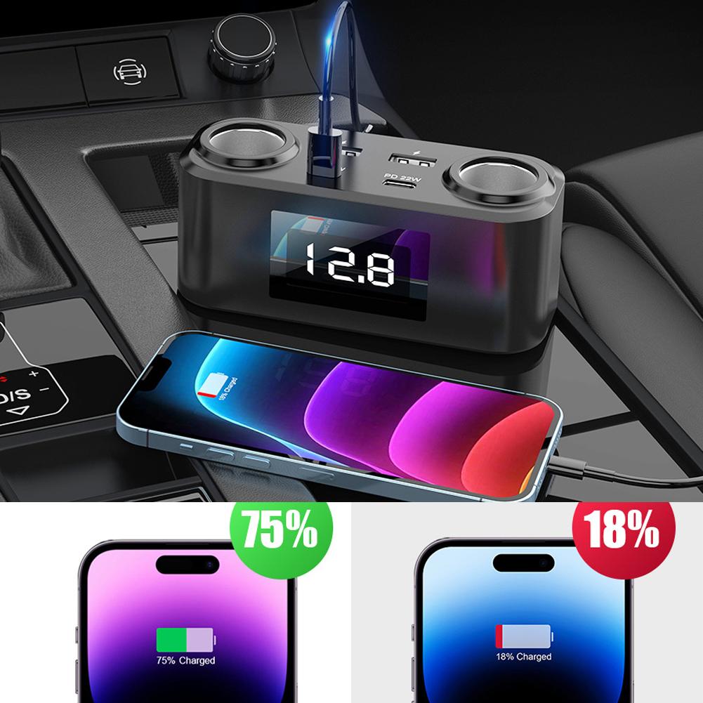 Car Chargers PD+QC3.0 Quick Charge Adapter 2 Socket Power Splitter 12 24V with LED Voltage Detection for Car Truck SUV
