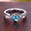 Trendy Water Blue Zircon Round Stone Vintage Silver Color Wedding Bands Engagement Rings For Women Men Minimalist