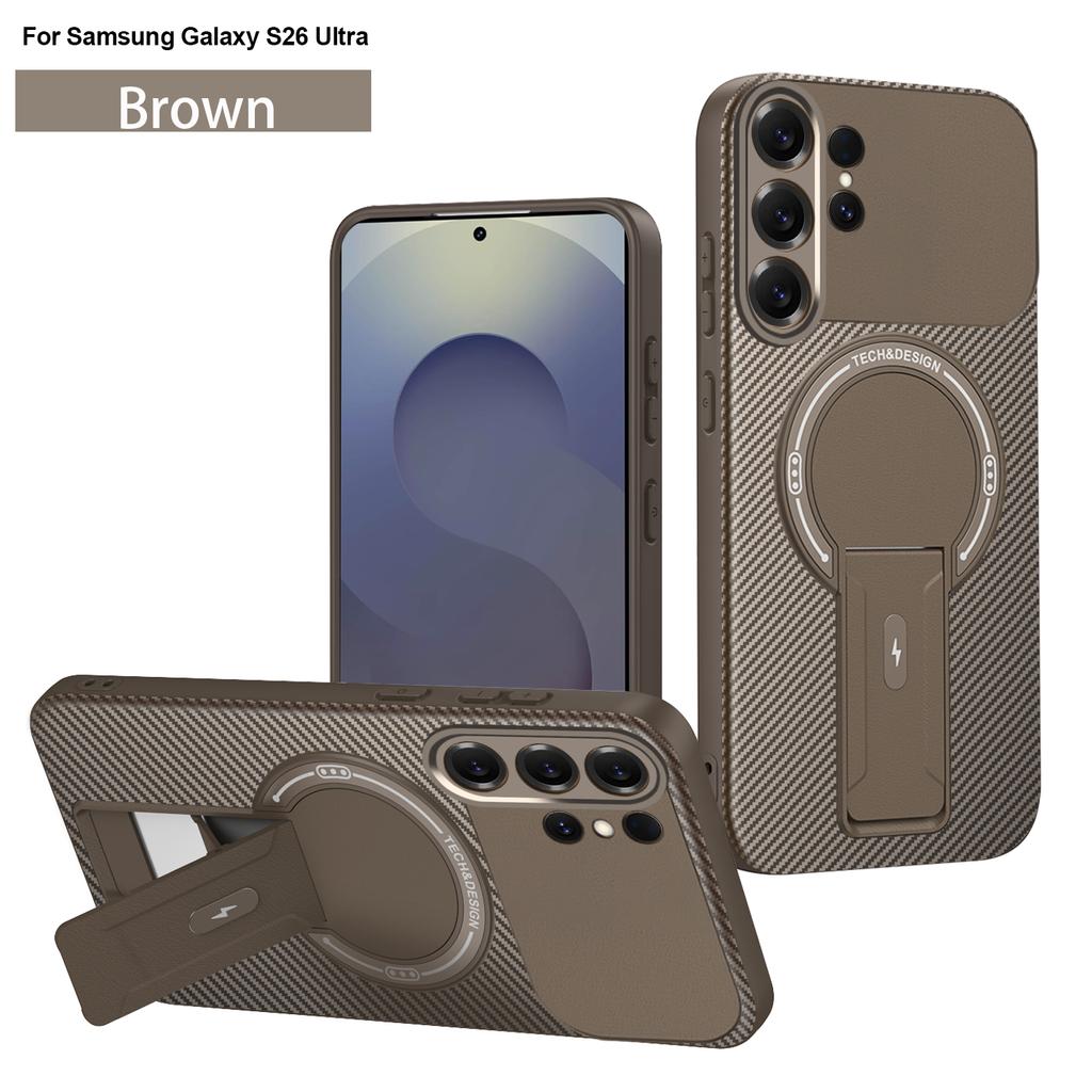Silicone Magnetic Case for Samsung Galaxy S26 Ultra Plus S26Ultra S26+ 5G Carbon Fiber Texture Fold Kickstand Back Cover Housing