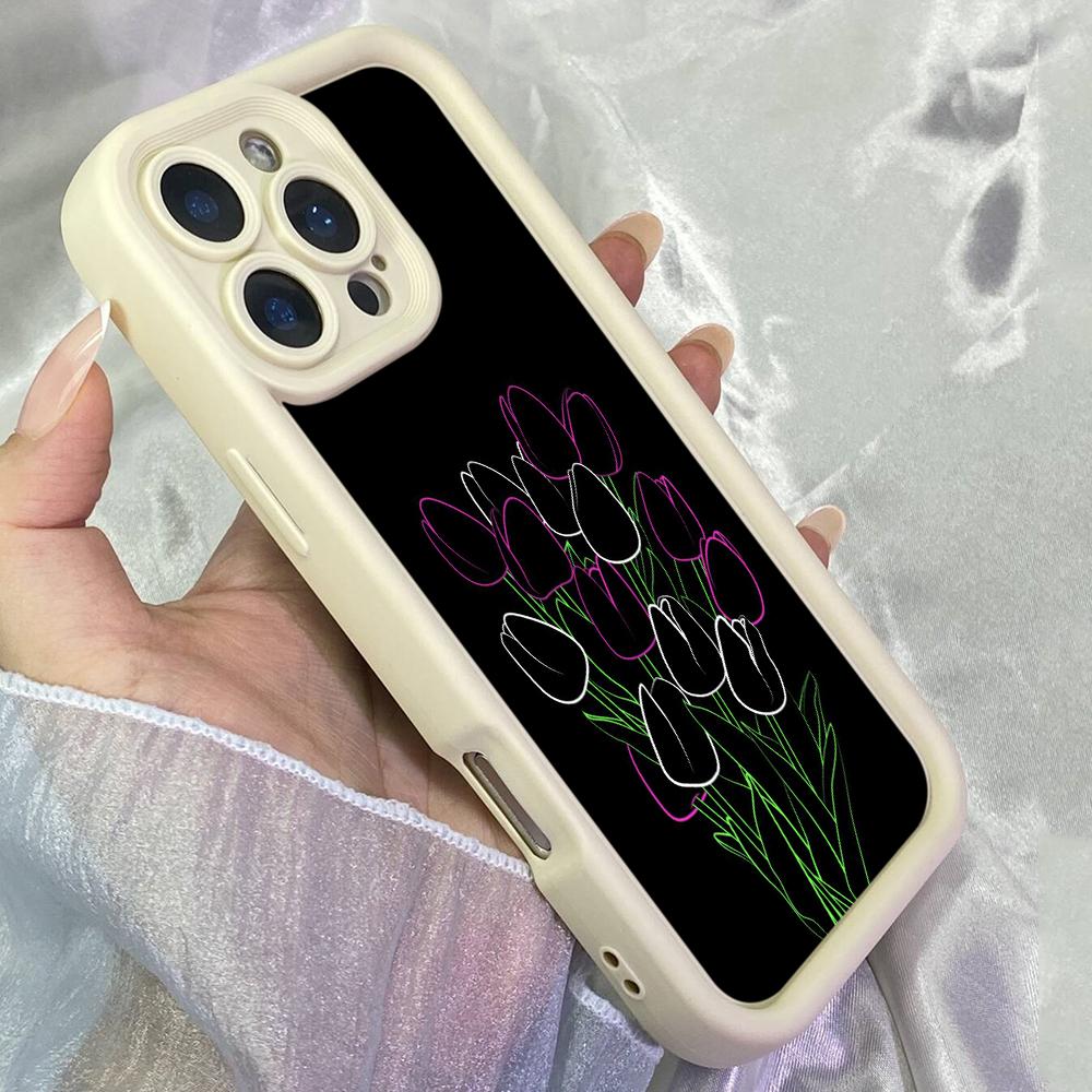 JT547 Tulip Flowers Art Drawings for iPhone 17 16 15 14 13 12 Pro Max Samsung S26 S25 Ultra A17 A07 A56 A16 A15 Xiaomi 15T Redmi 15c 14C Soft Case