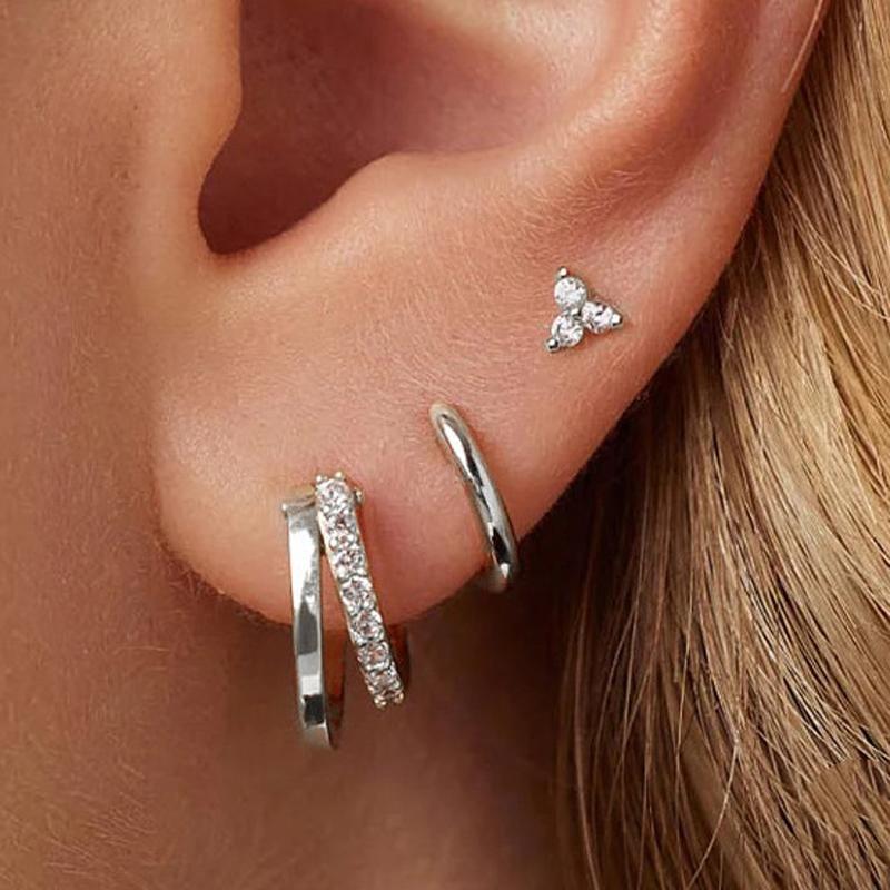 

6Pcs/Set Silver Color Zircon Huggies Hoop Earrings for Women Fashion Copper Cartilage Piercing Earrings Set Female Party Jewelry