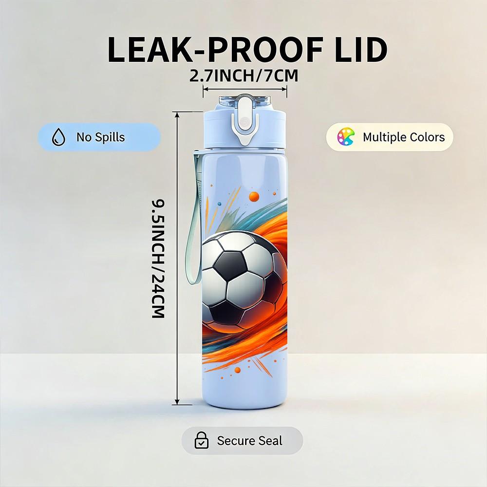 1PC Dynamic Soccer Ball 750ml Color Plastic Sports Water Bottle Leakproof Flip Straw Lid Suitable for Sports Office Home Use