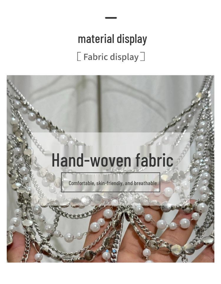 Rhinestone Tassel Body Chain Bikini Halter Bra - European & American Beachwear for Women