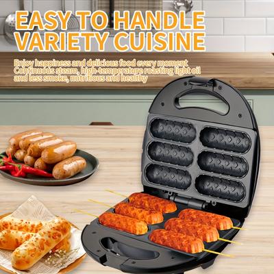 Machine à Hot-Dogs 6 Fentes, Grill à Saucisses, Grill Électrique Robuste avec Cuisson Uniforme à 360°, Surface Antiadhésive, Design Compact, Prise Européenne, 220-240V