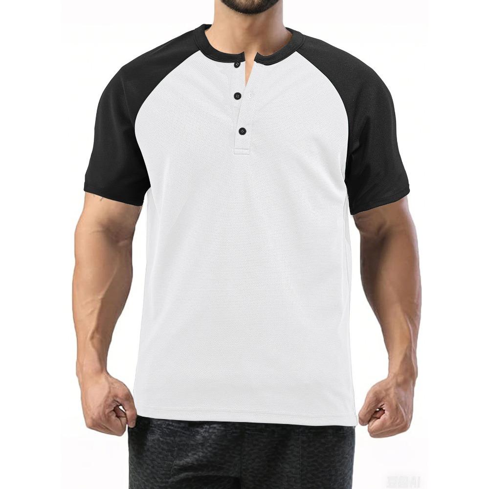 

Men s Summer New Style Sportive Casual Polo Shirt Fashionably Loose Color-Plaid Short Sleeve Henry Shirt S белый
