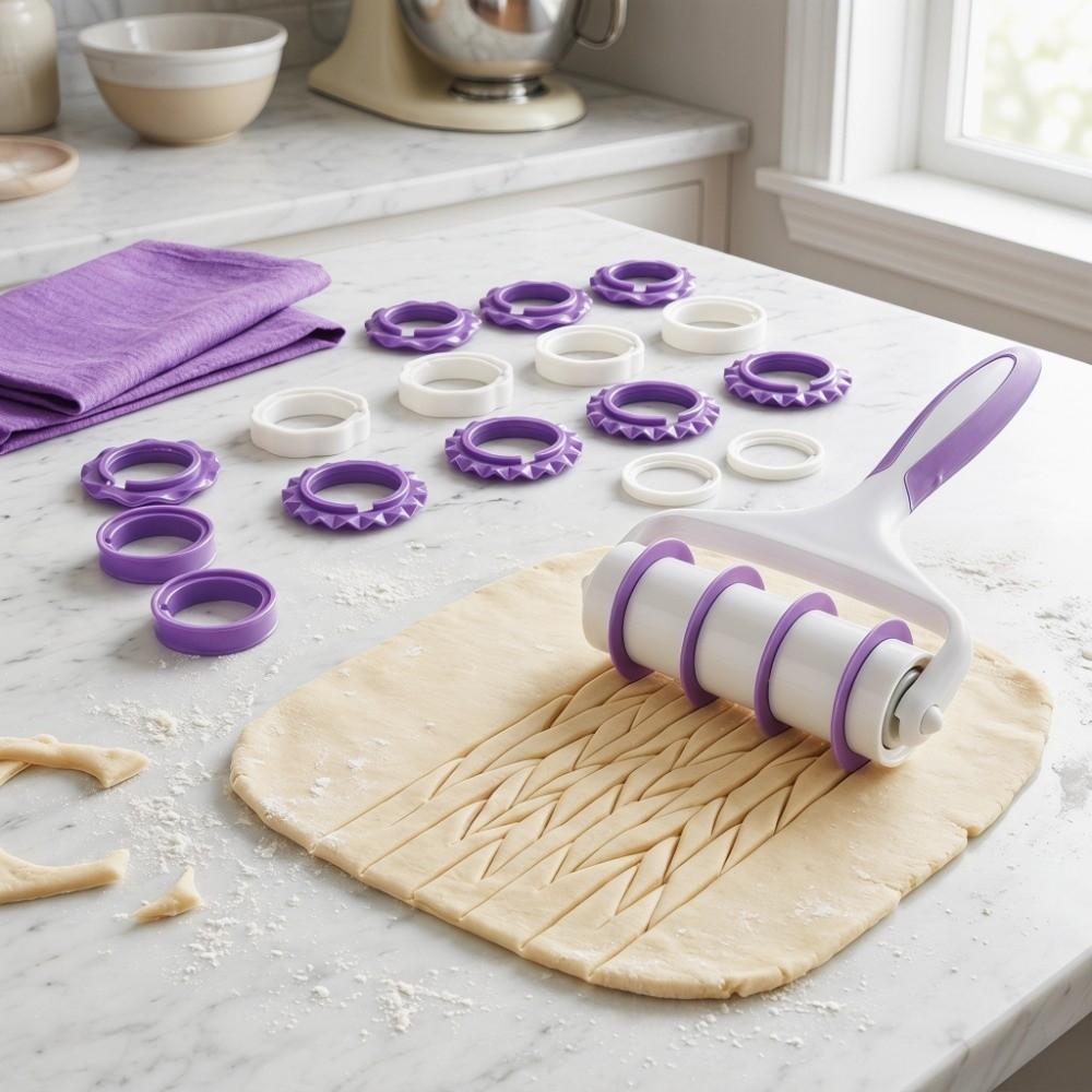 PP Fondant Dough Roller Cutter Lattice Food-Grade Pastry Mold Roller Time-Saver Baking Cake Decorating Tool