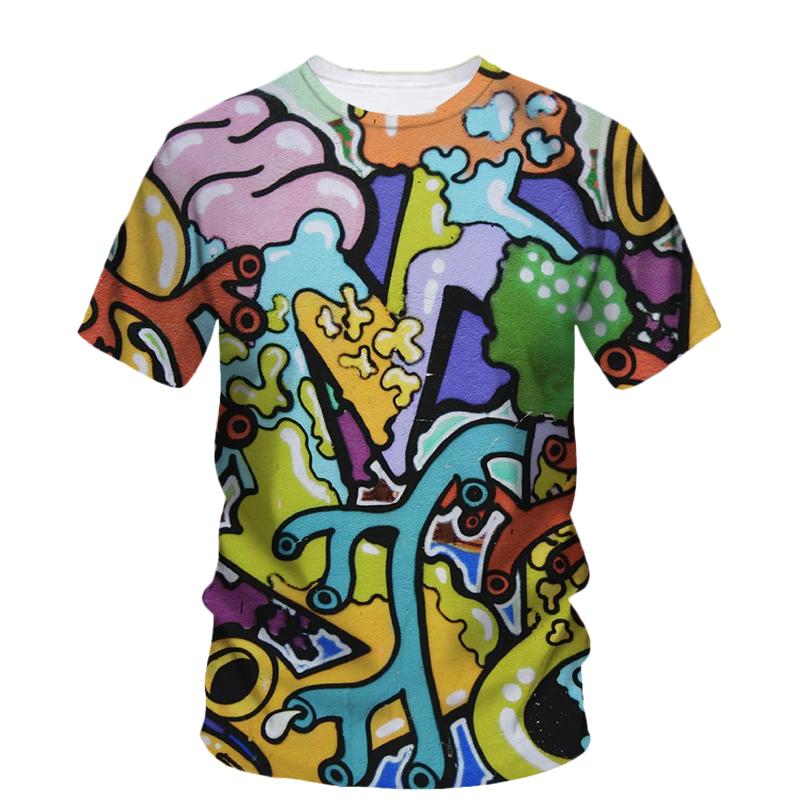 Streetwear Artistic Graffiti T-shirts 3D Printing Round Neck Short Sleeves Summer Comfortable Hip Hop Men's T-shirts