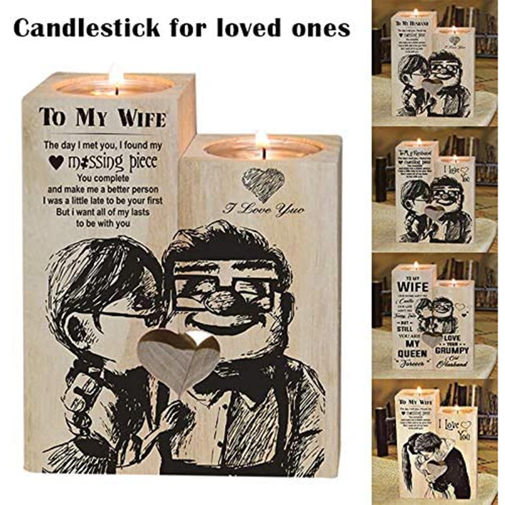 

Family Candle Holder with Candle Wooden Candle Holder Heart Shaped Craft Candlestick Gift for