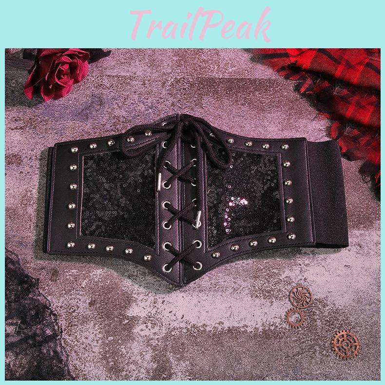 Strap Lace Waist Cover Metal Buckle Tie Rope Elastic Waist Black Theme Dark
