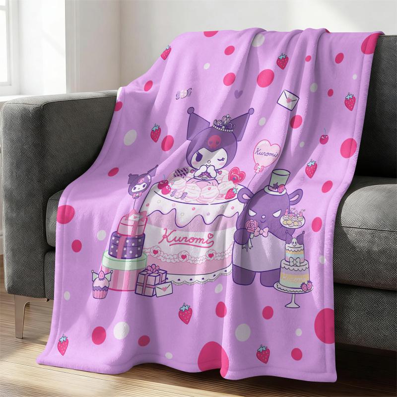 Kuromi Purple Polka Dot Flannel Blanket Soft Warm Throw Japanese Anime Camping Office Bedroom School Nap Blanket Summer Quilt