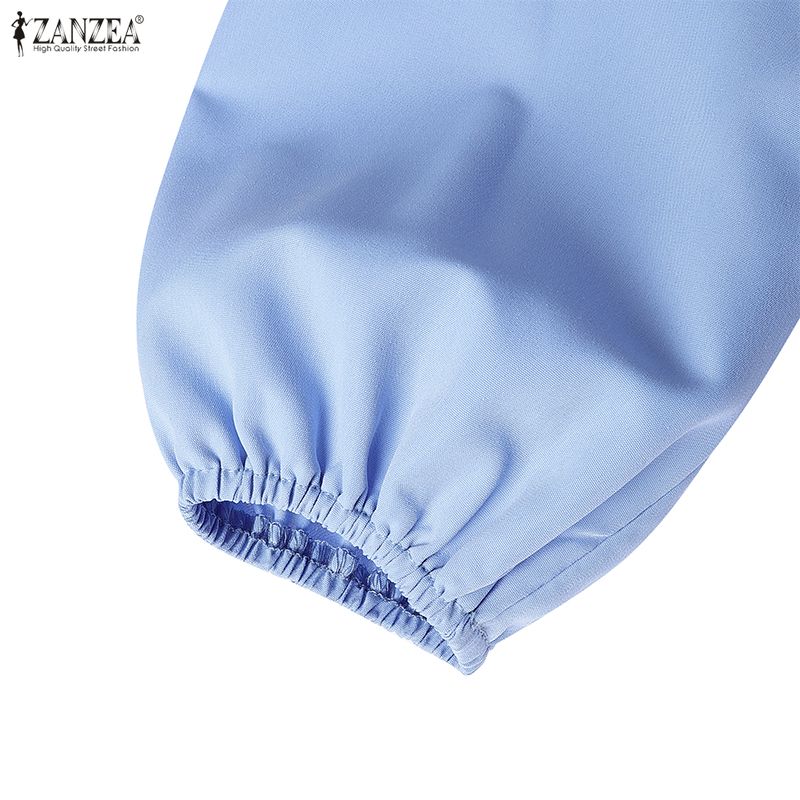 ZANZEA Kobiety Casualowy Dekolt V Rękaw 3/4 Jednolity Kolor Luźna Długa Sukienka