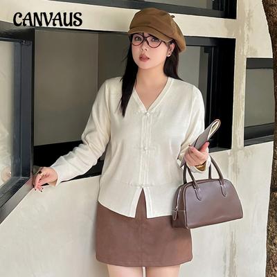 Plus Size Chinese National Wind Plate Button Top Autumn and Winter Temperament Women's Loose Knit Sweater