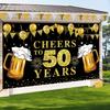 Lnlofen Cheers to 50 Years Banner Backdrop, Black Gold Happy 50th Birthday Decorations, 50 Anniversary Banner Poster Sign Party Supplies (72.8 x 43.3