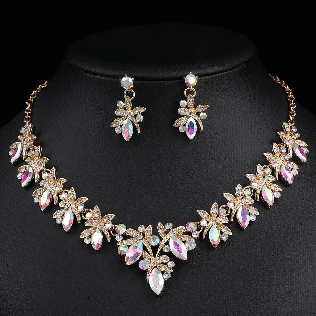 3pcs Retro Light Luxury Exquisite Water Droplet Necklace Earring Set - Alloy Zircon Inlaid Wedding Bride Dress Zircon