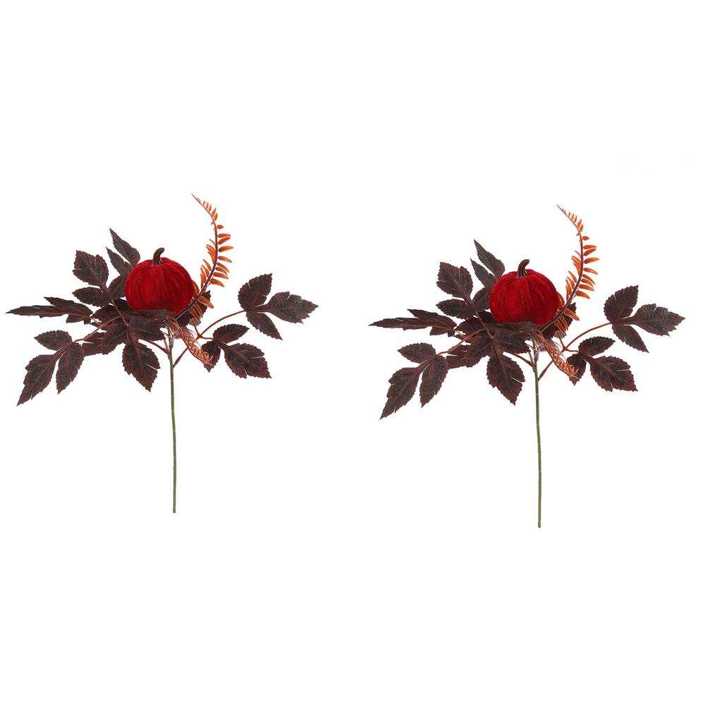 2pc Artificial Harvest Pumpkin and Leaf Stems Set Faux Floral Arrangement for Thanksgiving Fall Autumn Seasonal Decoration