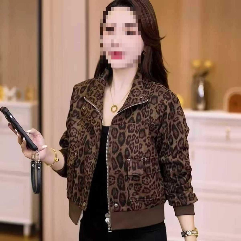 Damen Leopard Print Schlankmachende Lässige Jacke - Herbst/Winter Petite Samtmantel.