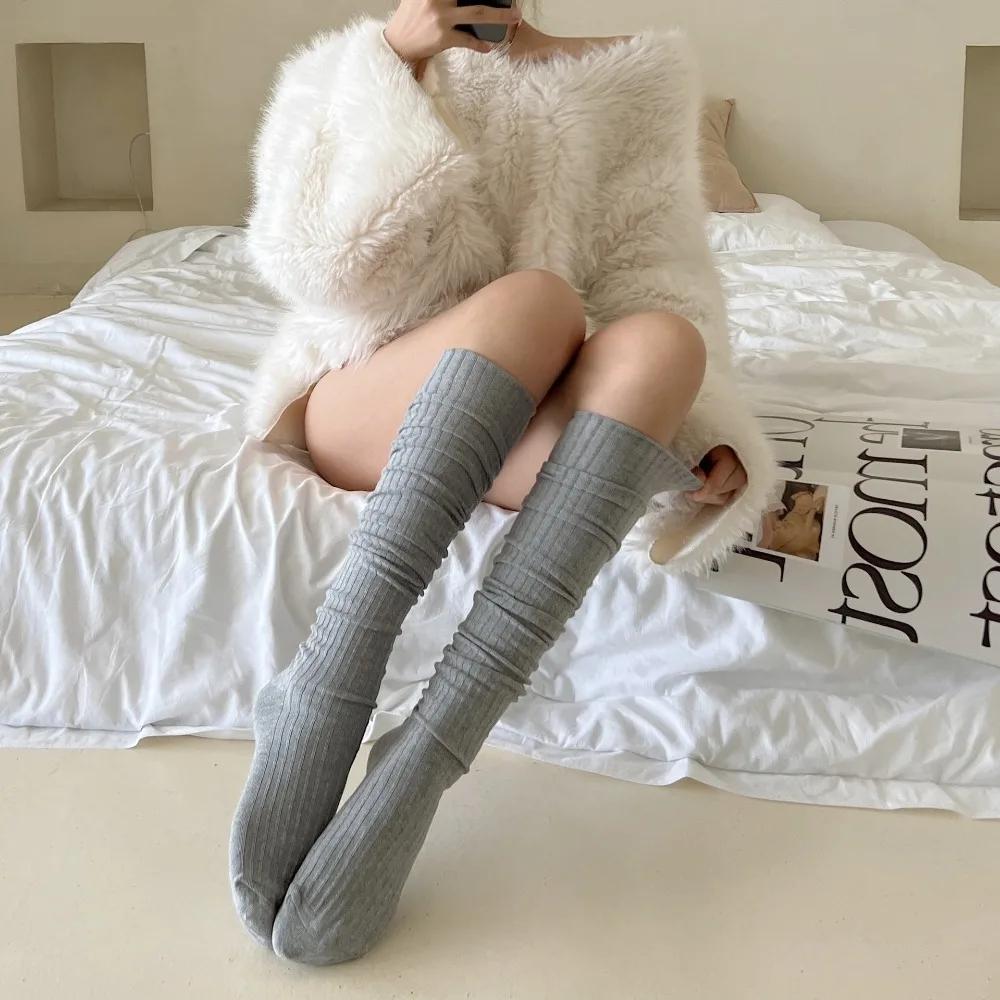 Tight Socks Boot Socks Fall Winter Fashion Pure Cotton Knee High Socks Solid Color Keep Warm Long