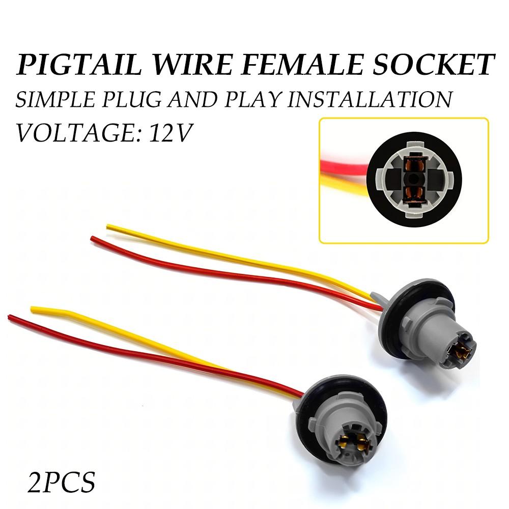 2x Universal Wire Pigtail Female Socket 194 Harness License Plate Tag Light Bulb
