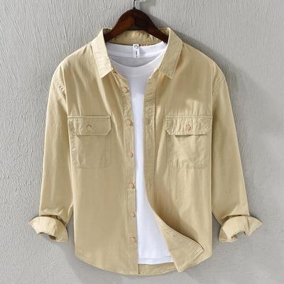 Men's Japanese Casual Pure Cotton Long Sleeve Shirt with Double Pockets - Spring Jacket 636