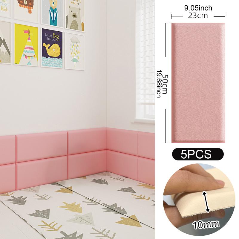 5PCS/SET 3D Wall Stickers Kids Anti-collision Leather Wall Panels Wallpaper Self-adhesive Soft Bag Peel and Stick Headboard Deco
