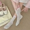 Ballet-Inspired Mesh Ruffle Lace Socks for Girls, Slimming Color-Block Mid-Calf Slouch Socks, Perfect with Leather Shoes