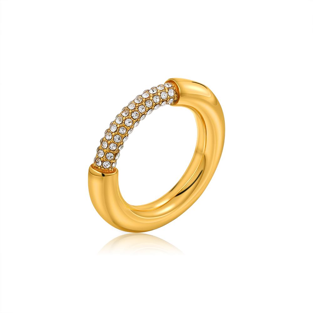 

Minimalist Exquisite Half Cubic Zirconia Round Ring for Women 18K Gold Plated Circle Finger Ring High Quality Wedding Zircon US 6 золотой