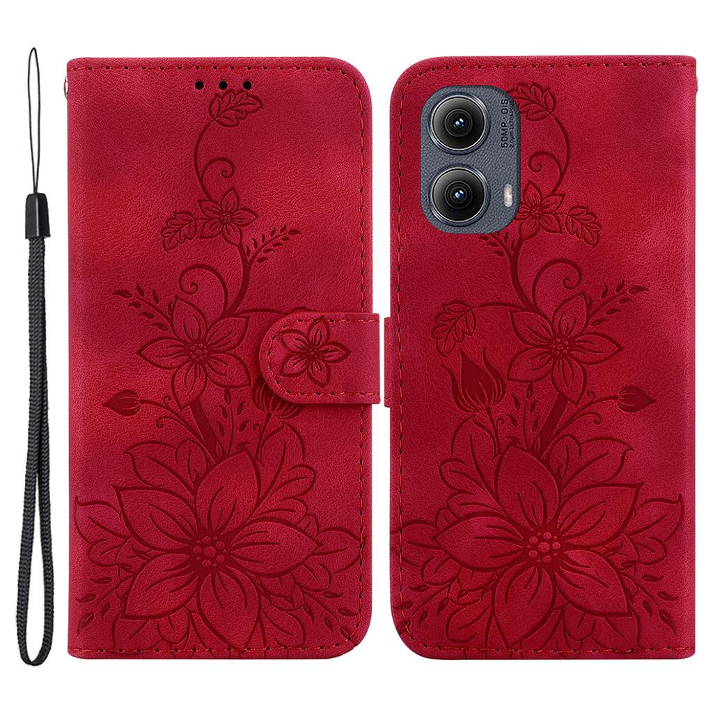 For Motorola Edge (2024) 5G Stand Case Lily Flower Imprint Leather Phone Cover