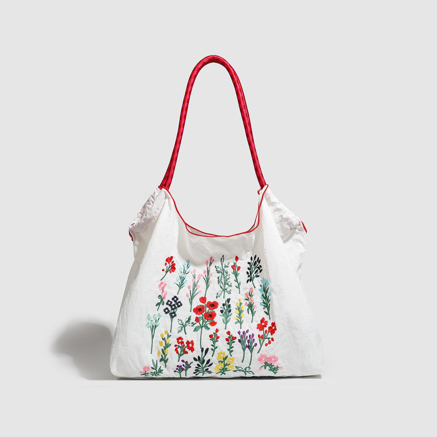Eco-Friendly Shopping Bag Gao Yuanyuan Same Flower And Plant Embroidered Bag Nylon Versatile Commuter Shoulder Bag Women