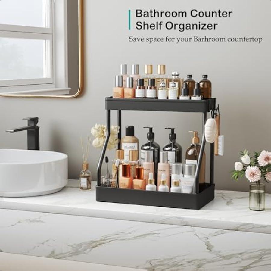 Coffee Stand Station Organizer for Countertop Spice Rack for Counter Kitchen Countertop Organizer Shelves with 4 Hooks 2 Tier L