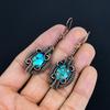 Blue Copper Turquoise Handmade Gemstone Earrings,999 Copper Wire Wrapped Earrings Antique Jewelry, For Engagement Gift