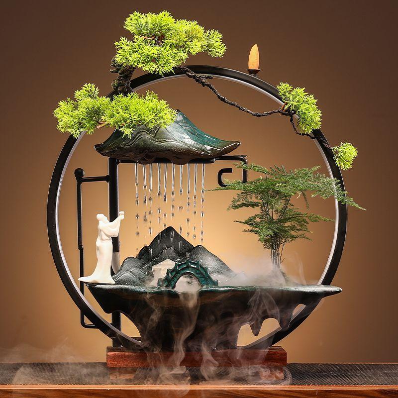 Creative LED Lamp Circle Reverse Flow Incense Burner Attract Wealth Cycle Flowing Rain Curtain Ornament Home Decoration
